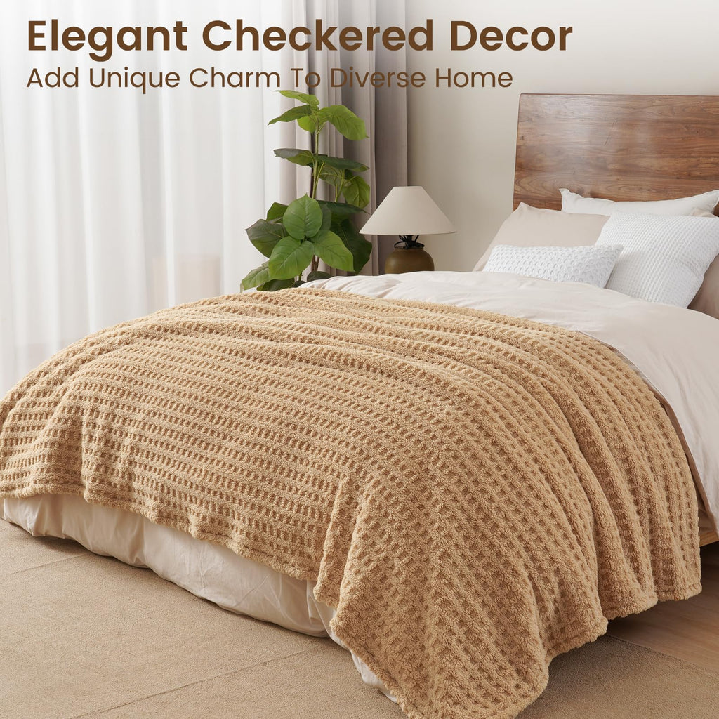 Ultra Soft Fleece Blanket Queen Size for Bed, Plush Shaggy Fluffy 3D Jacquard Waffle Throw for Couch, Warm