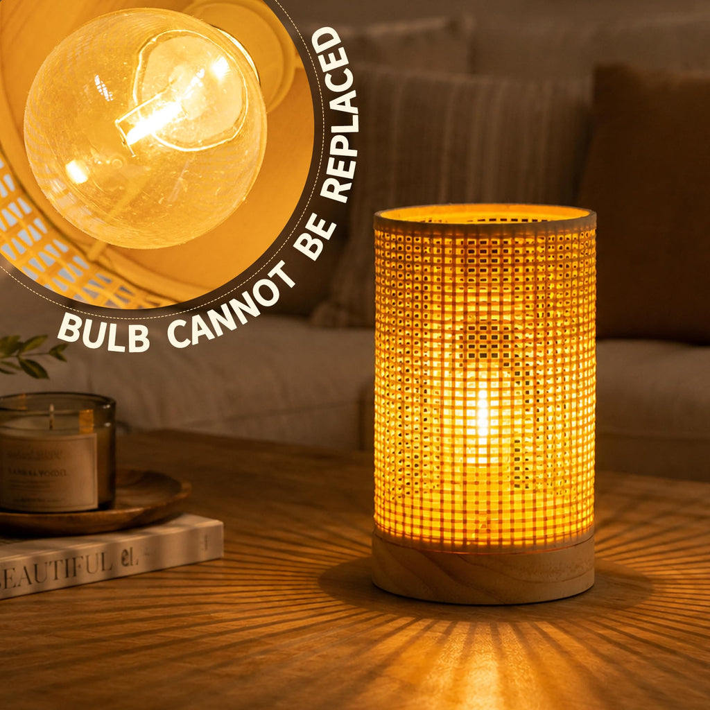 Rattan Lamp, Battery Operated Table Lamp with Timer Boho