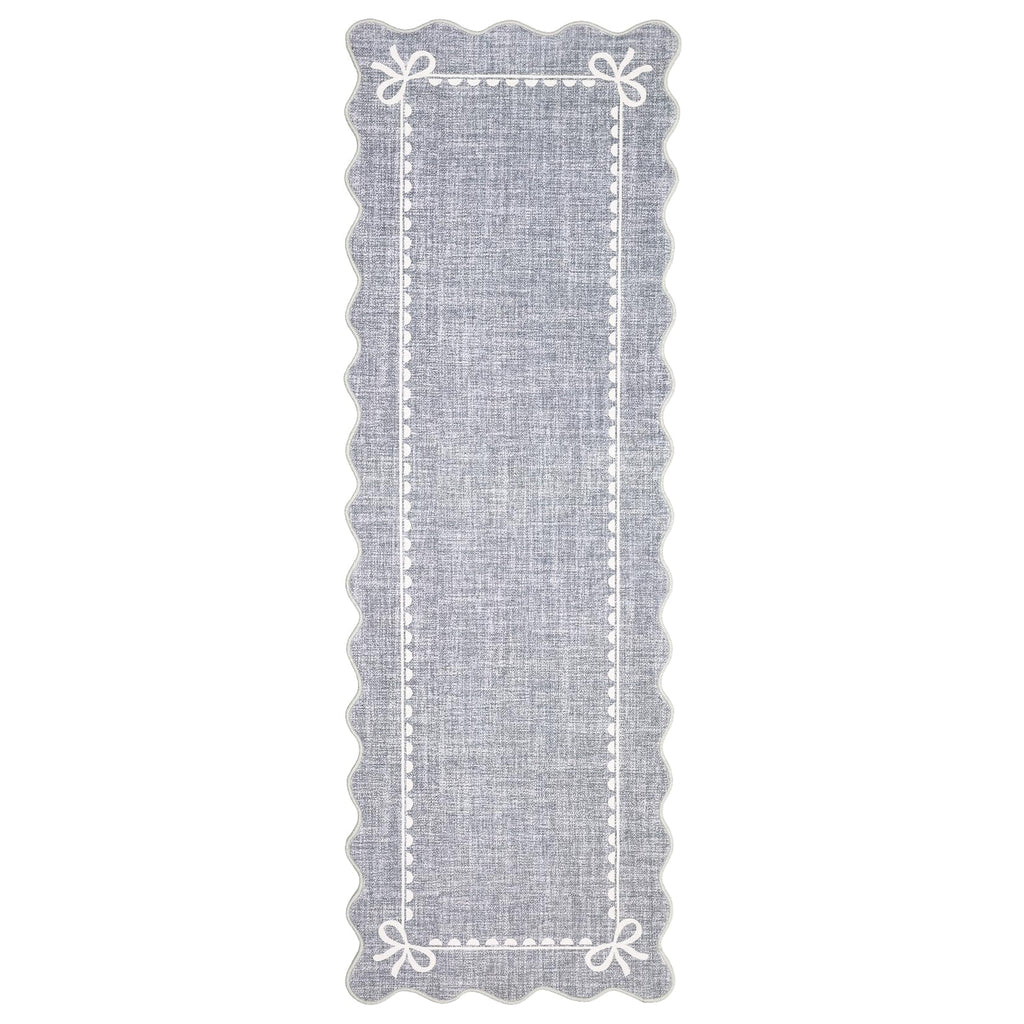 Scalloped Hallway Runner Rug 2.5x10 Non Slip Bedroom Rugs, Grey