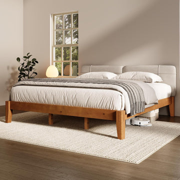 Solid Wood Bed Frame, Tool-Free, Japanese Joinery, Brown