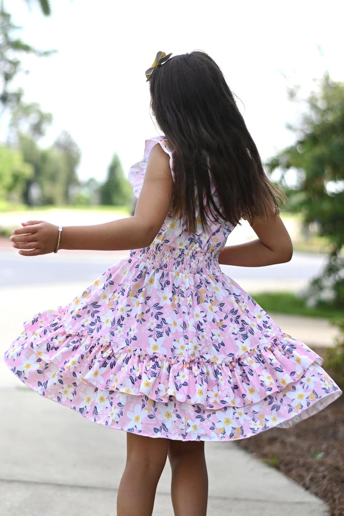 Girls Dresses Flutter Sleeve A-Line Sundress Casual Summer Tiered Swing Midi Pocket Dress