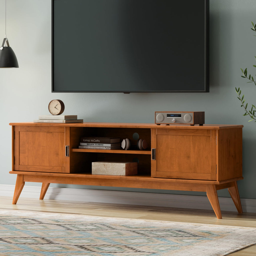 Draper 72" Wide Solid Wood TV Stand in Teak Brown