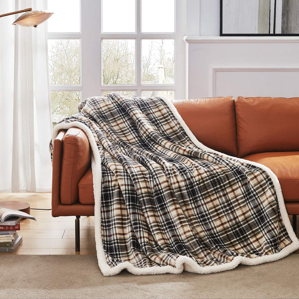 Sherpa Plaid Throw Blanket, 60" X 70"Fuzzy Fluffy Cozy Soft Blanket, Fleece Flannel Plush Twin Size Microfiber