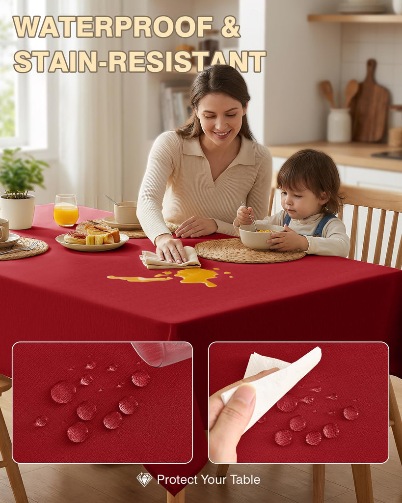 Red Round Tablecloth 60 Inch, 2-Pack Waterproof Slub Textured