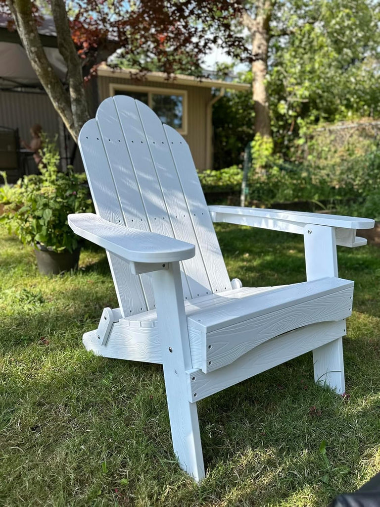 HDPE Folding Adirondack Chair, Cup Holder, Set of 2, White | HDPE poly lumber, folable, all-weather resistant, Low