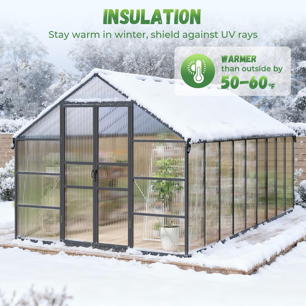 10x18FT Galvanized Steel Greenhouse, Walk-in Greenhouse for Outdoor