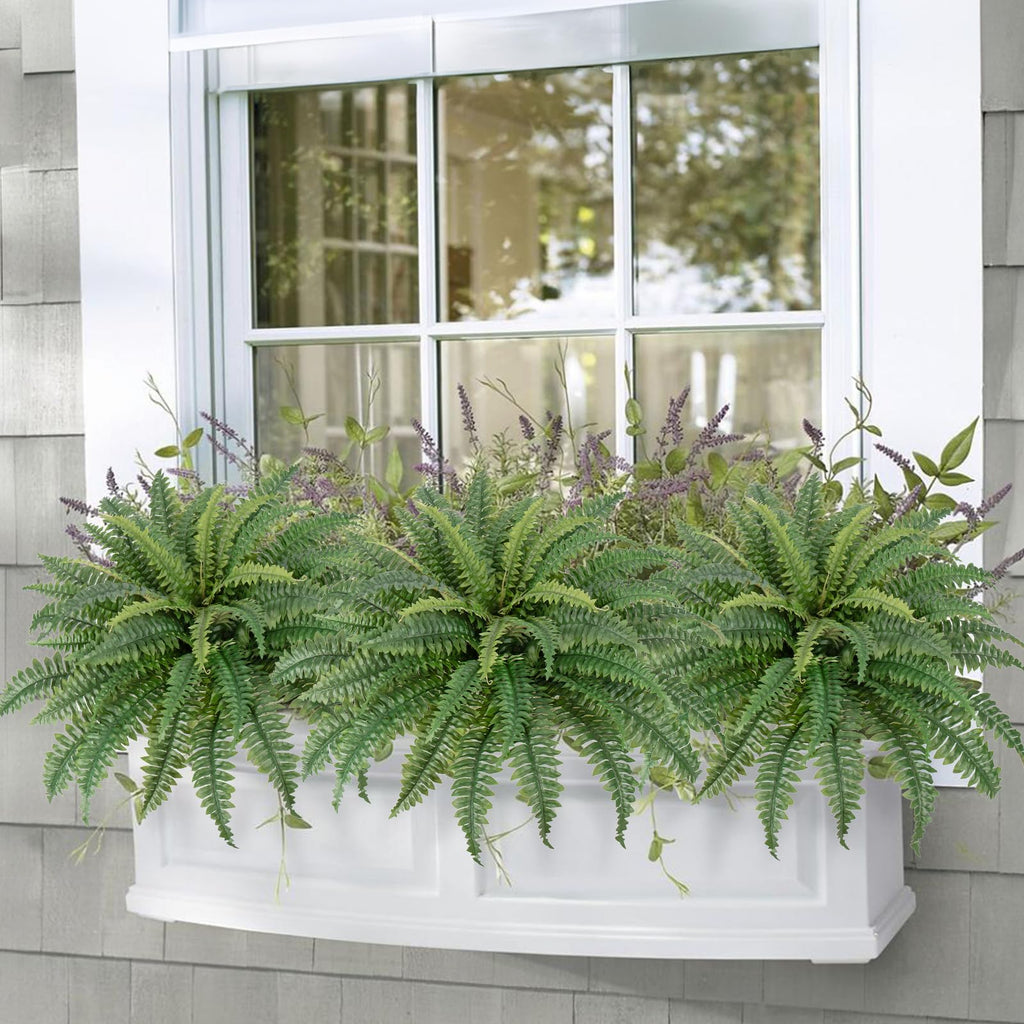 Fake Ferns 25.6" Dia. Large Faux Boston Ferns for Outdoor Planters, 49 Fronds Realistic Artificial Fern Plant for