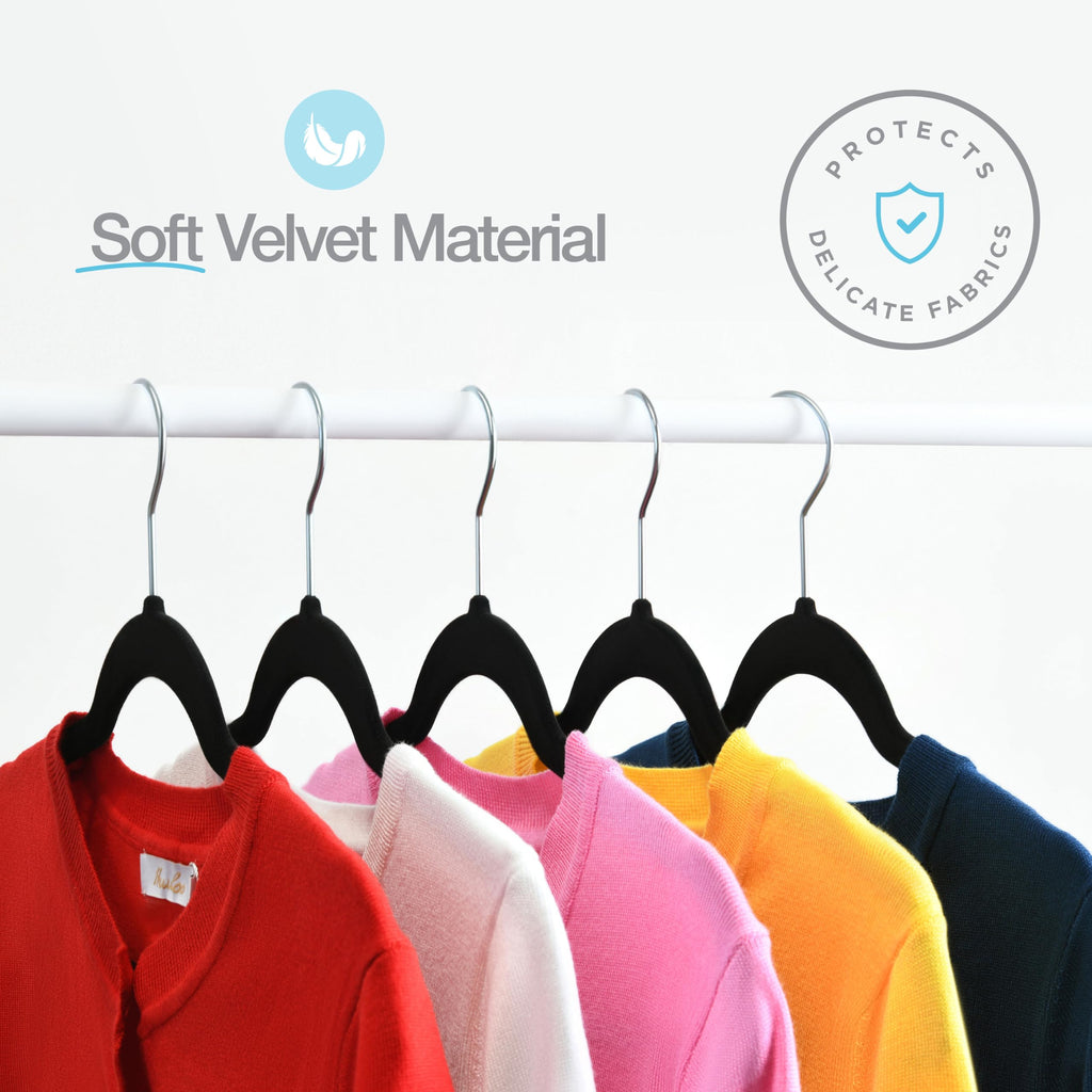 Premium Velvet Hangers 50 Pack - Black Slim Non-Slip Felt Hangers
