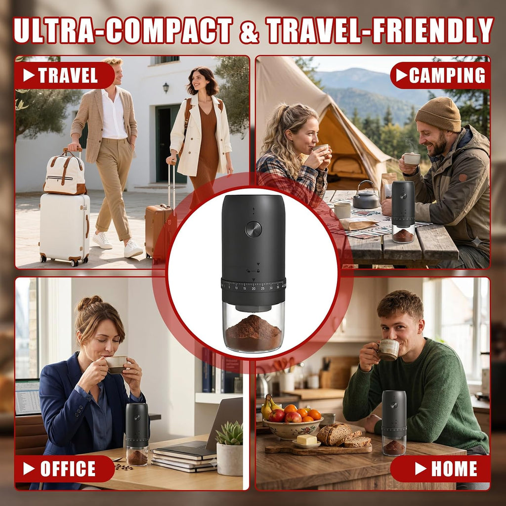 Electric Coffee Grinder, Portable Coffee Bean Grinder with Conical Ceramic Burr, USB-C Rechargeable Espresso Grinder