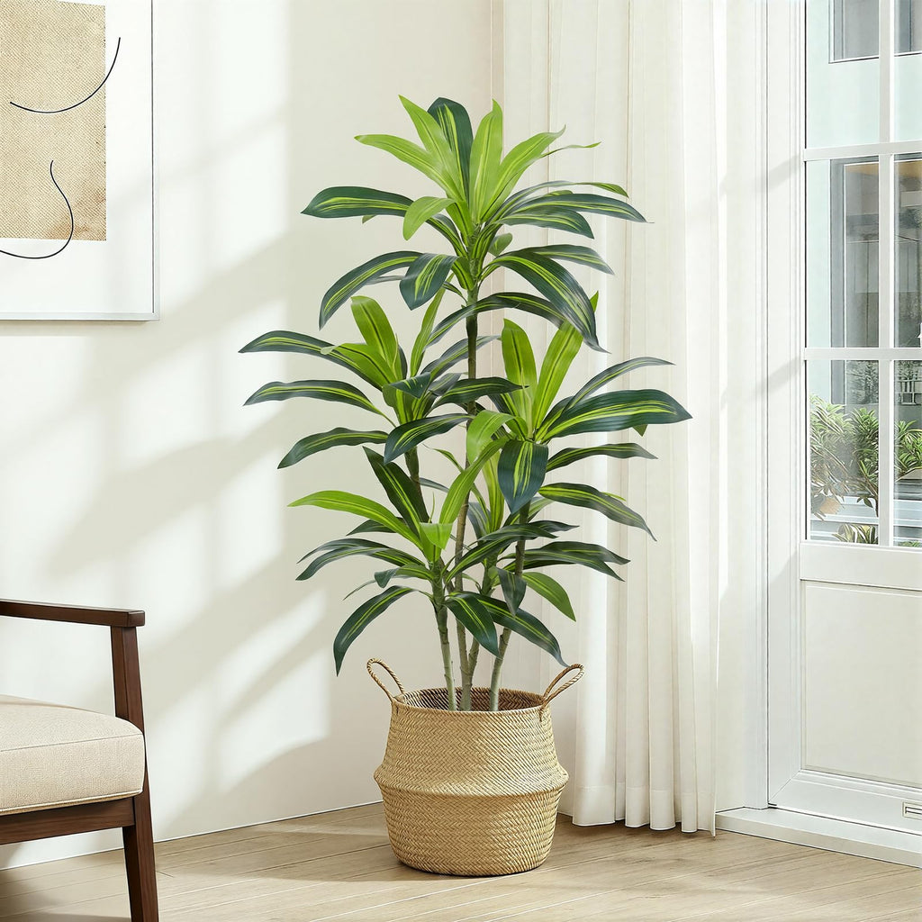 Dracaena Plant Artificial Tree 4Ft Tall Fake Tropical Floor Plants Potted (Real Touch) Artificial Silk Tree Leaf Faux