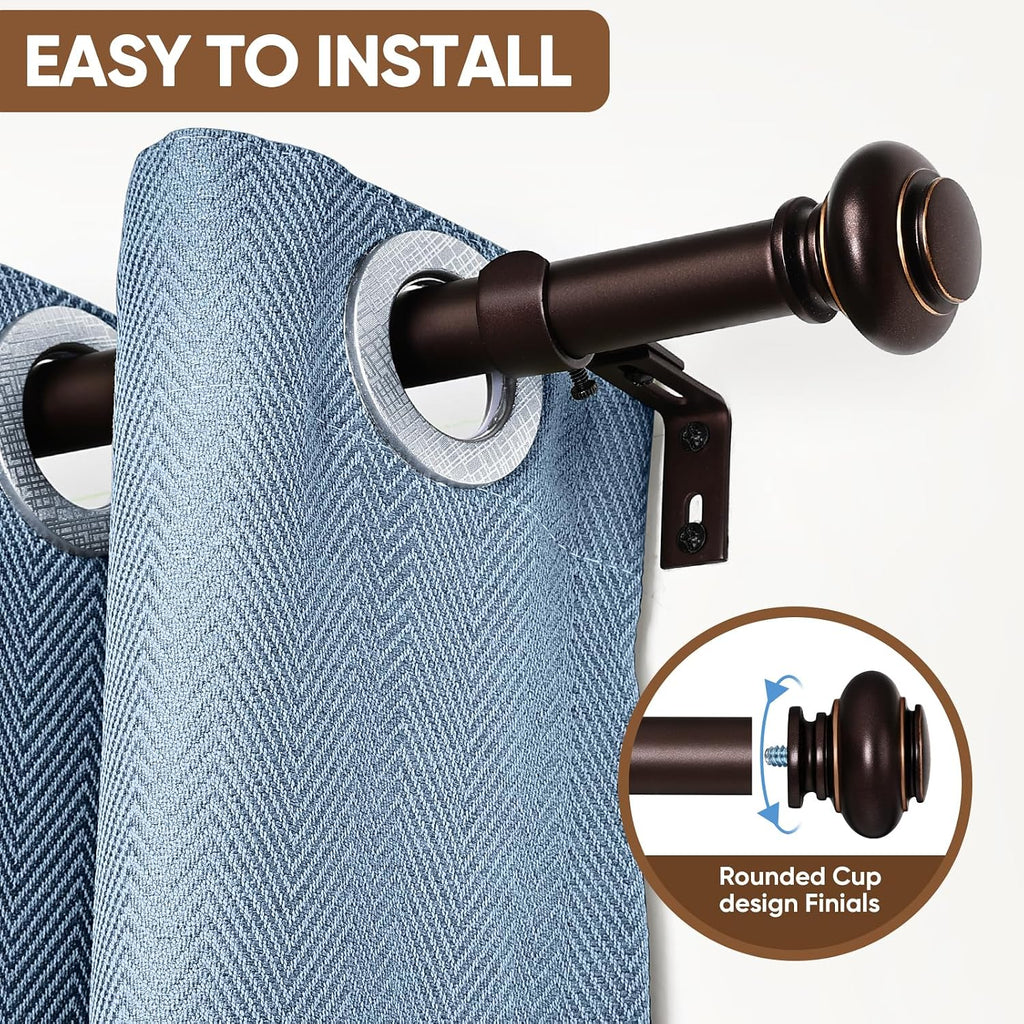 Bronze Curtain Rods for Windows 28 to 48 Inches Adjustable Decorative 1 Inch Diameter Single Window Curtain Rod Set