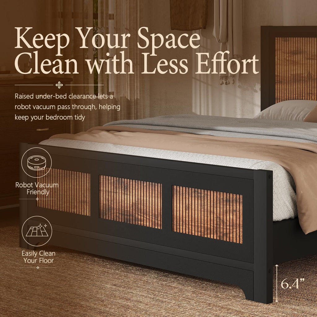 Farmhouse Bed Frame with Headboard and Footboard, Platform Bed Frame with Vertical Stripe Design, Wood Slat