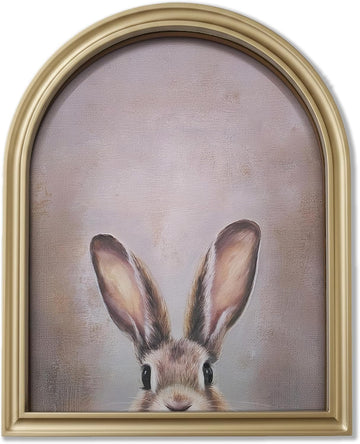Gold Vintage Easter Bunny Framed Wall Art - Arched Wood Frame Rabbit Canvas Picture Aesthetic Wall Decor, Farmhouse