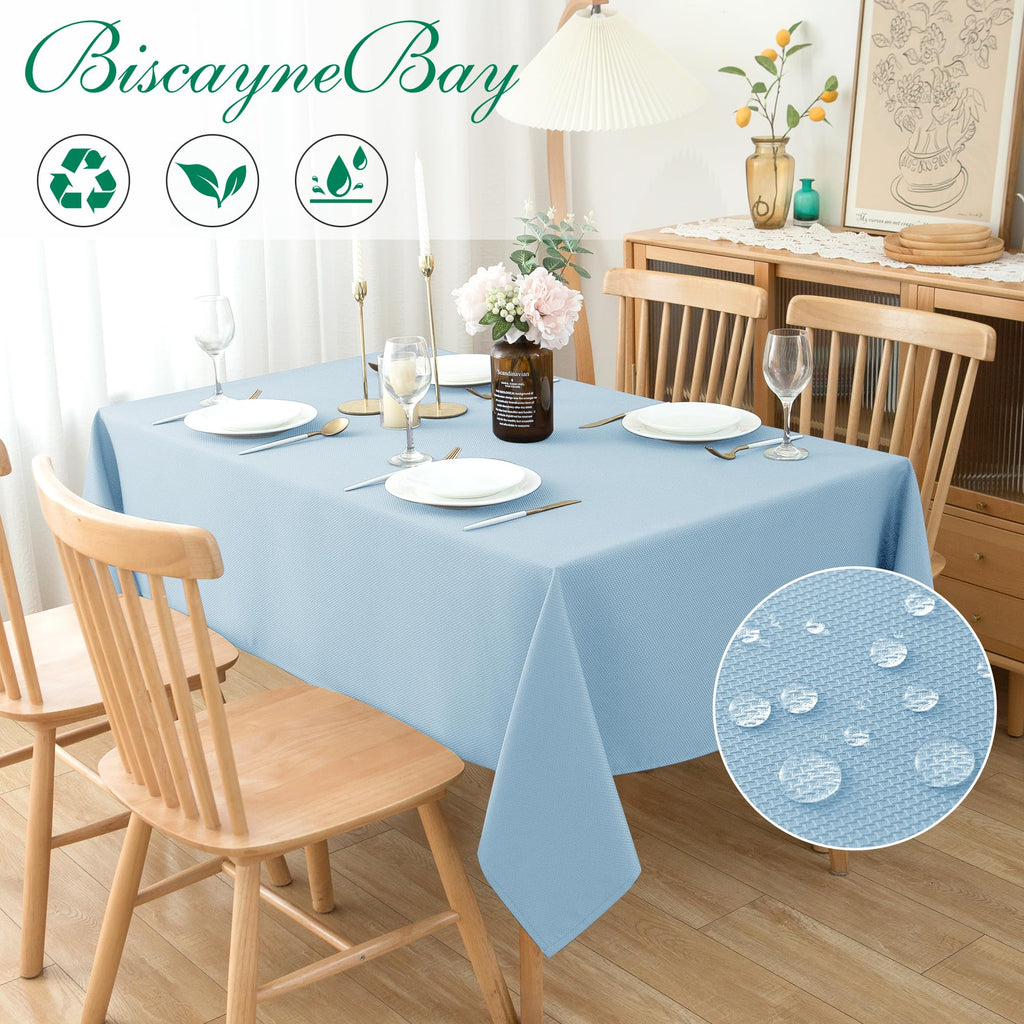 Textured Tablecloth Rectangle-Fabric Outdoor Table Cloths-Light Blue 60x84"