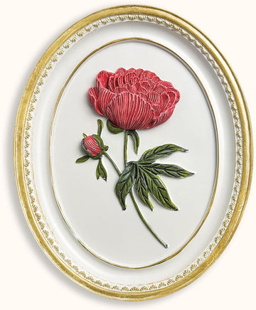Oval Peony Wall Sculpture, 3D Resin Floral Art, 9.5x7.8
