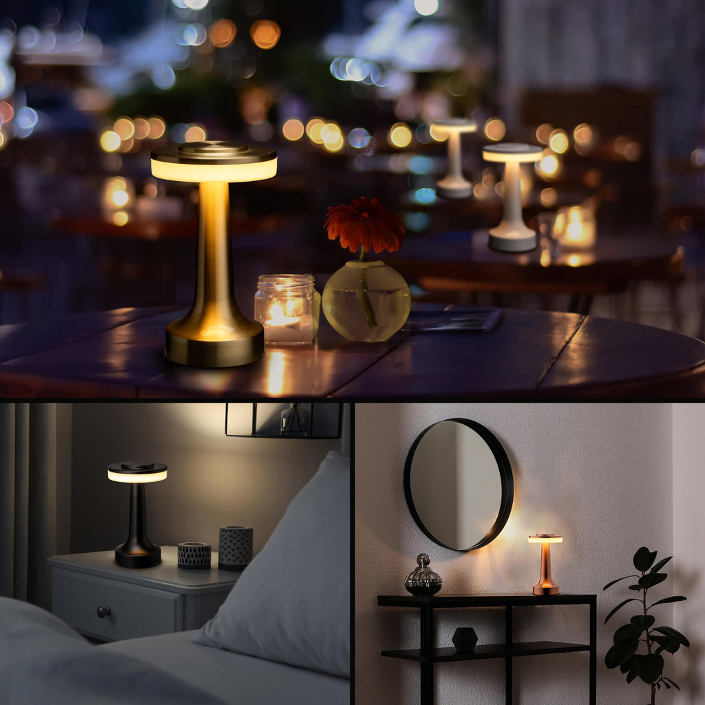 Dome Cordless Rechargeable LED Mushroom Table Lamp, Piano White