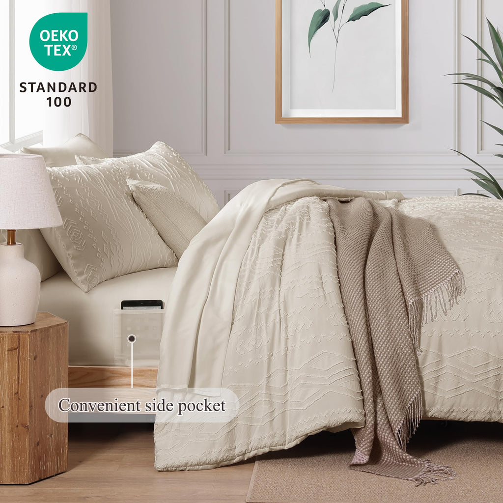 Comforter Set Beige Tufted Bedding Sets Farmhouse 7 Pieces