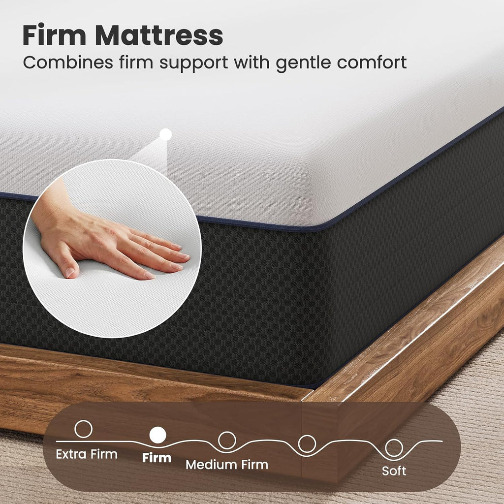 Firm Queen Size Mattress - 12 Inch Memory Foam Mattress with Orthopedic Lumbar Support - Low Motion Transfer & Deep