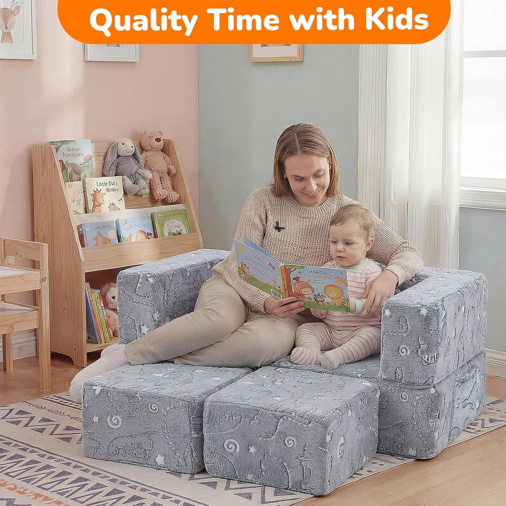 Glow Dinosaur Kids Couch, Gray Modular Fold Out Play Couch