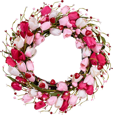 Valentines Day Decorations 20 Inch Valentine's Day Wreath Pink Valentine Wreaths for Front Door with Red Love Heart
