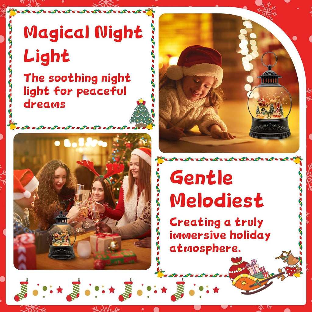 Christmas Snow Globes, Light Up Snow Globe with 6H Music Timer, Auto Snowfall, USB or Battery Powered, Christmas