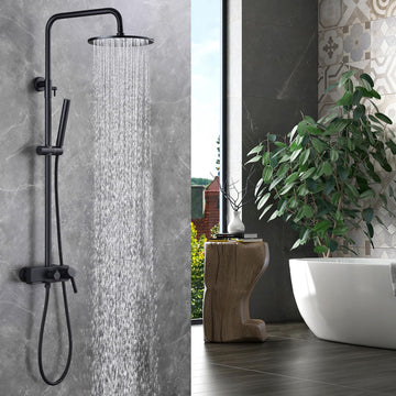 Matte Black Exposed Shower System with 2 Modes HandHeld,3 Functions Tub Shower Faucet Sets with Brass Valve, Shower