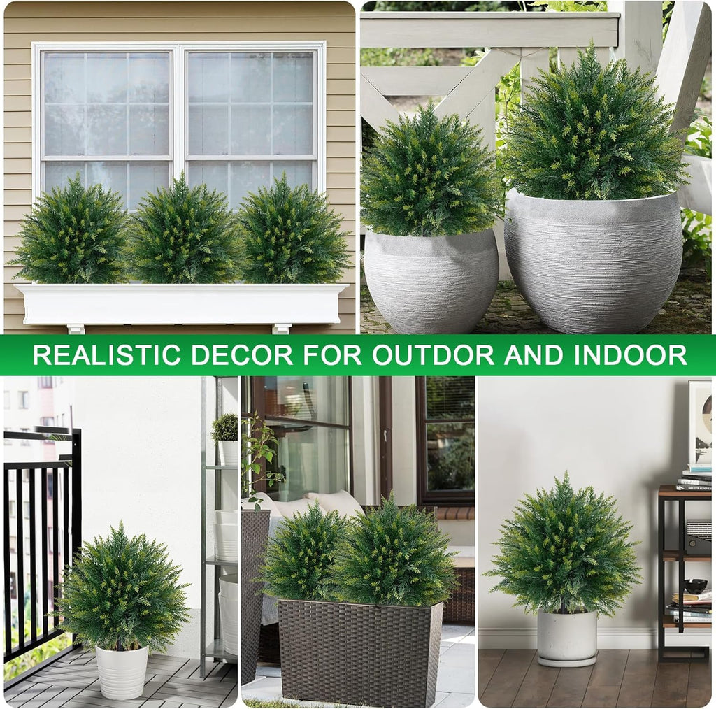 4 Pack Artificial Cedar Topiary Ball Trees with Ground Spike, 23"