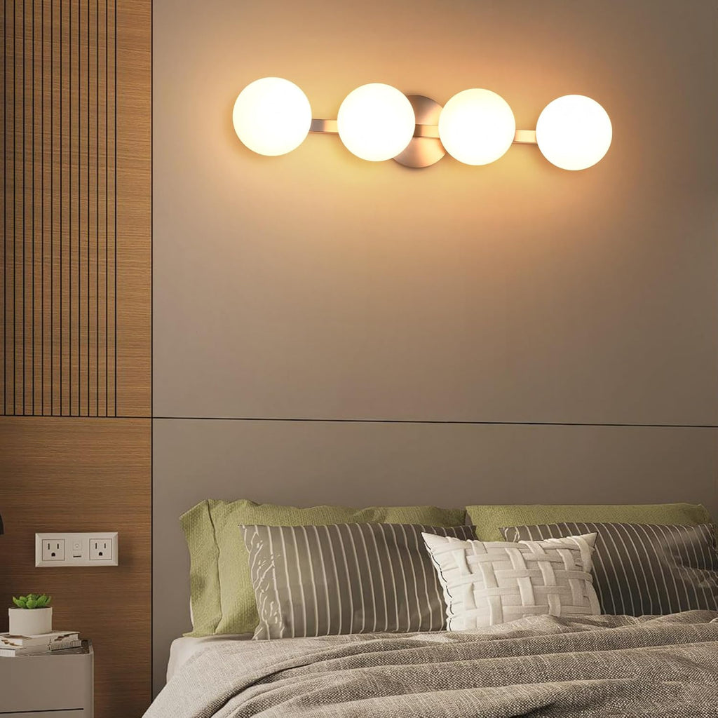 Bathroom Vanity Light Fixtures, Modern 4 Lights Globe Wall Sconce Lighting Brushed Nickel, Porch Wall Mount Light