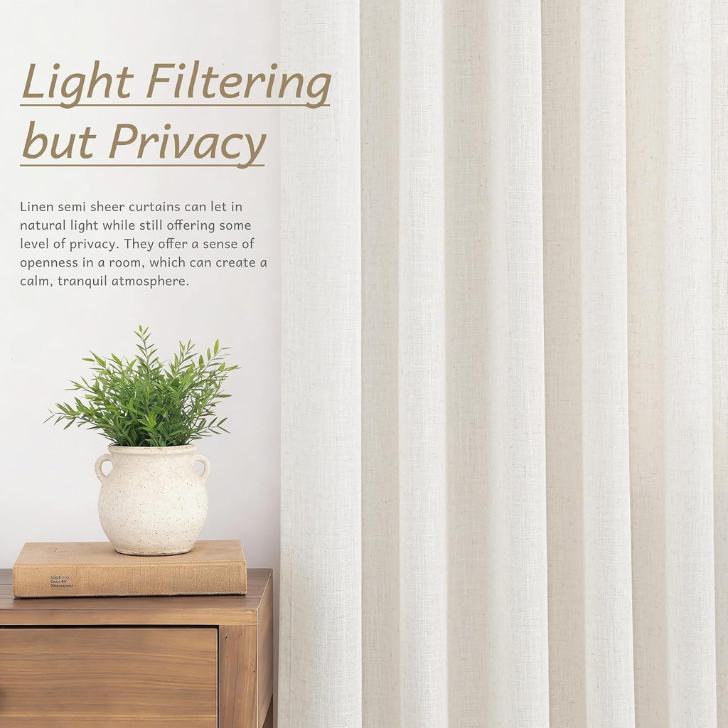 Triple Pinch Pleated Linen Curtains 2 Panels Set Track System Curtains Neutral Modern Farmhouse Light