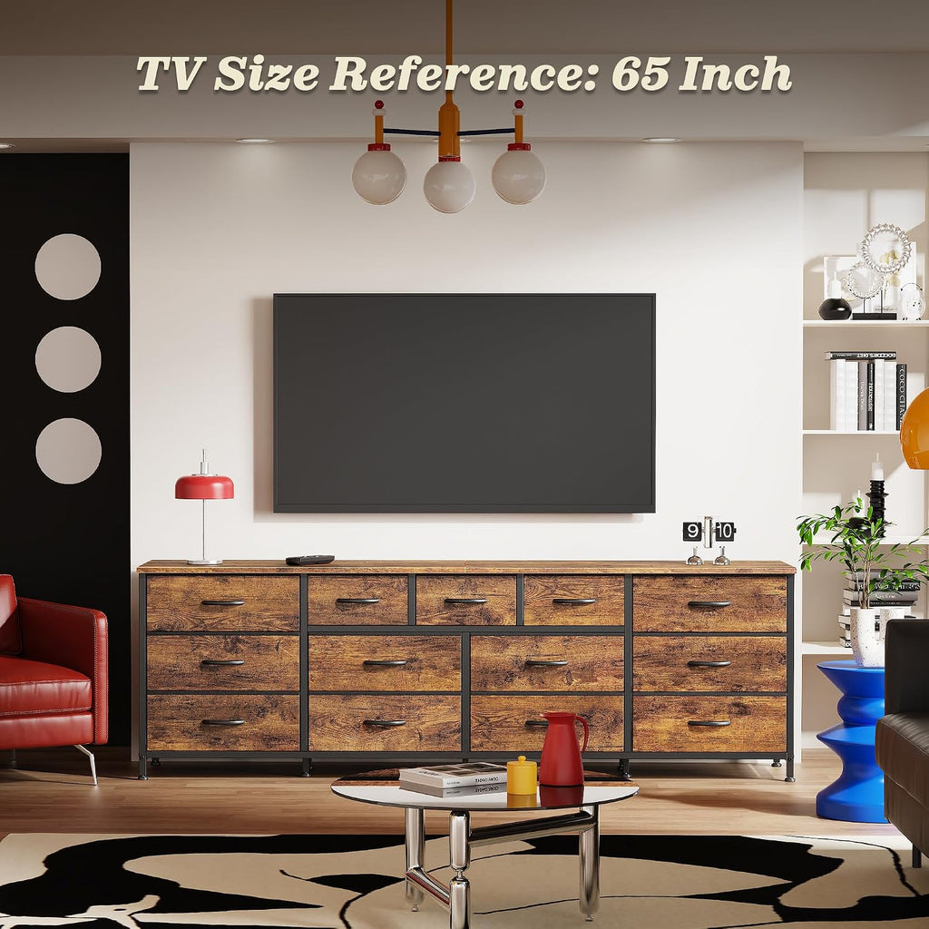 70 Inch Dresser , TV Stand for 65, 75, 80 Inch TV, 13 Fabric Drawer Long Dresser, Large Entertainment Center , Wide
