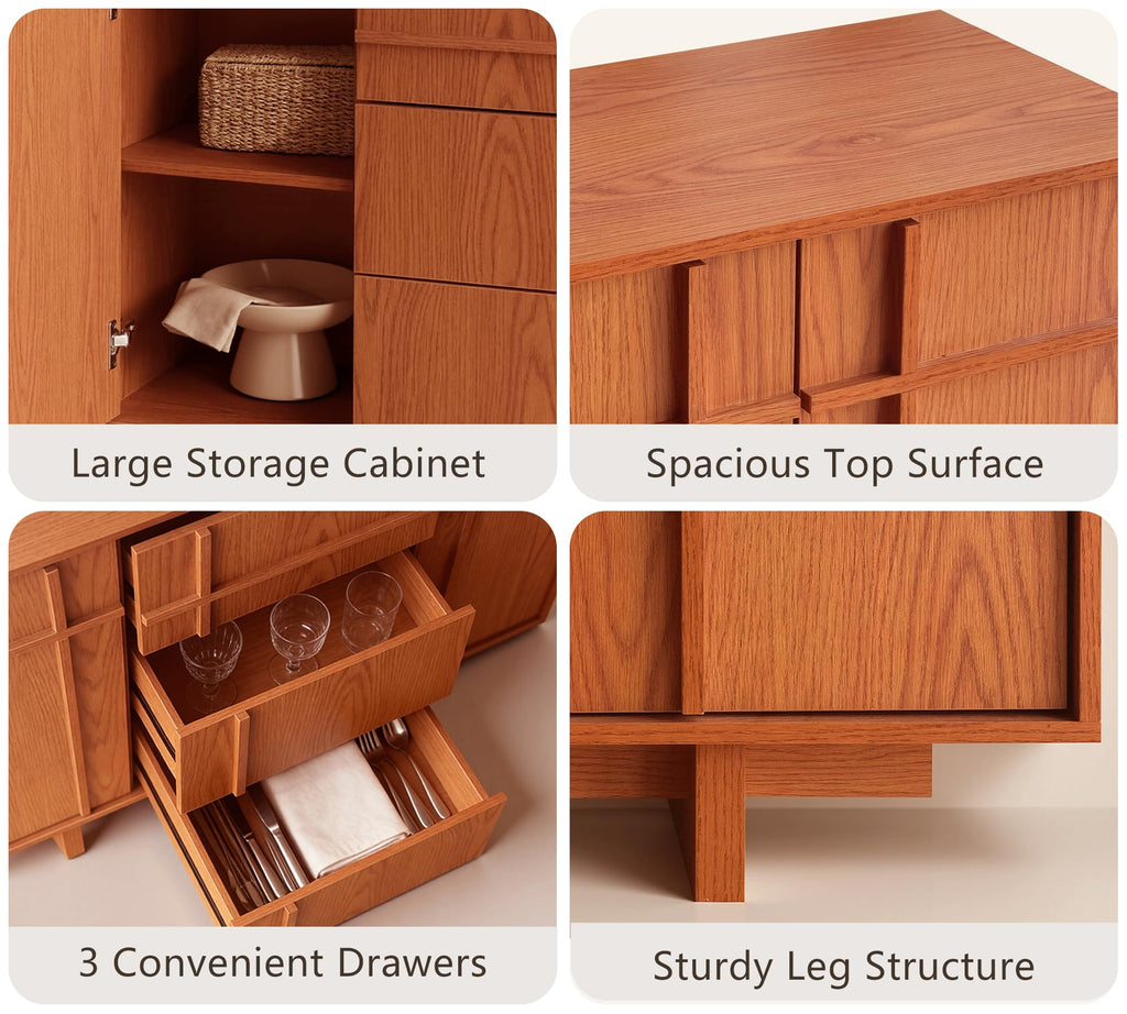 47.2" Buffet Cabinet with Storage, Skeleton Line Design, Cherry
