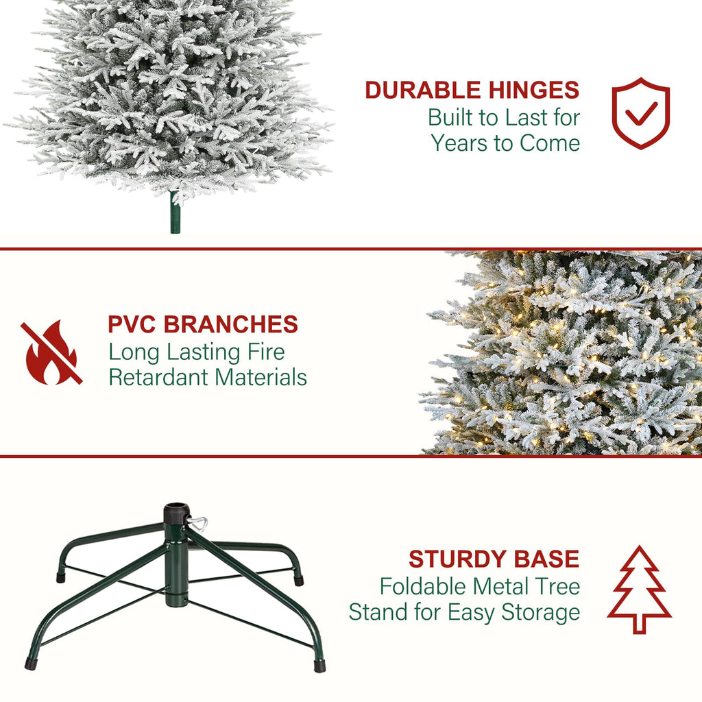 12 ft Prelit Christmas Tree with Realistic Flocked PE Foliage
