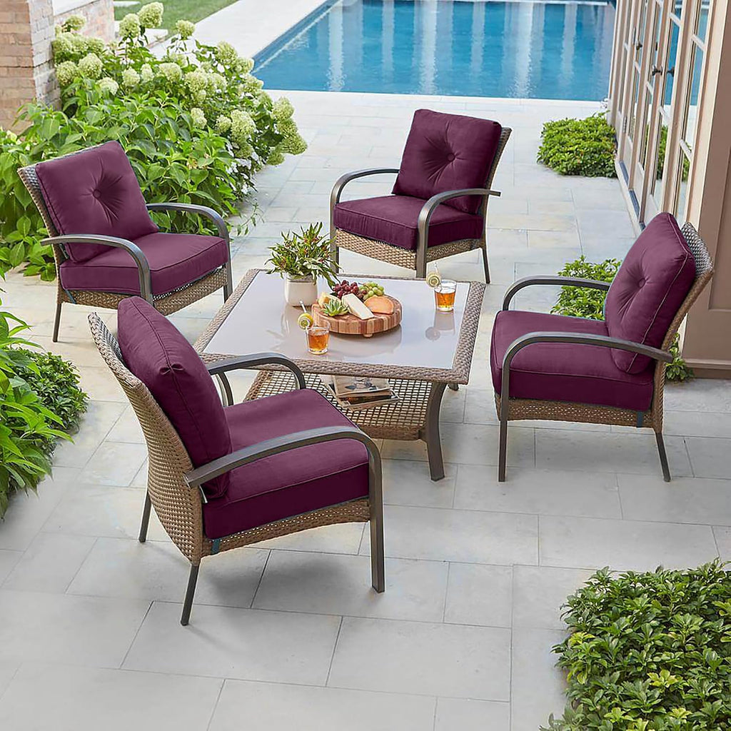 Waterproof Deep Seat Outdoor Patio Cushion Replacement Set,Plum | Includes thick seat cushion & matching back