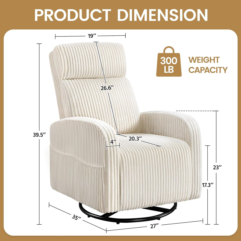 360° Swivel Nursery Rocking Chairs, Glider Rocker with Side Pockets, upholstered Rocking Chair Reading Chairs , Beige