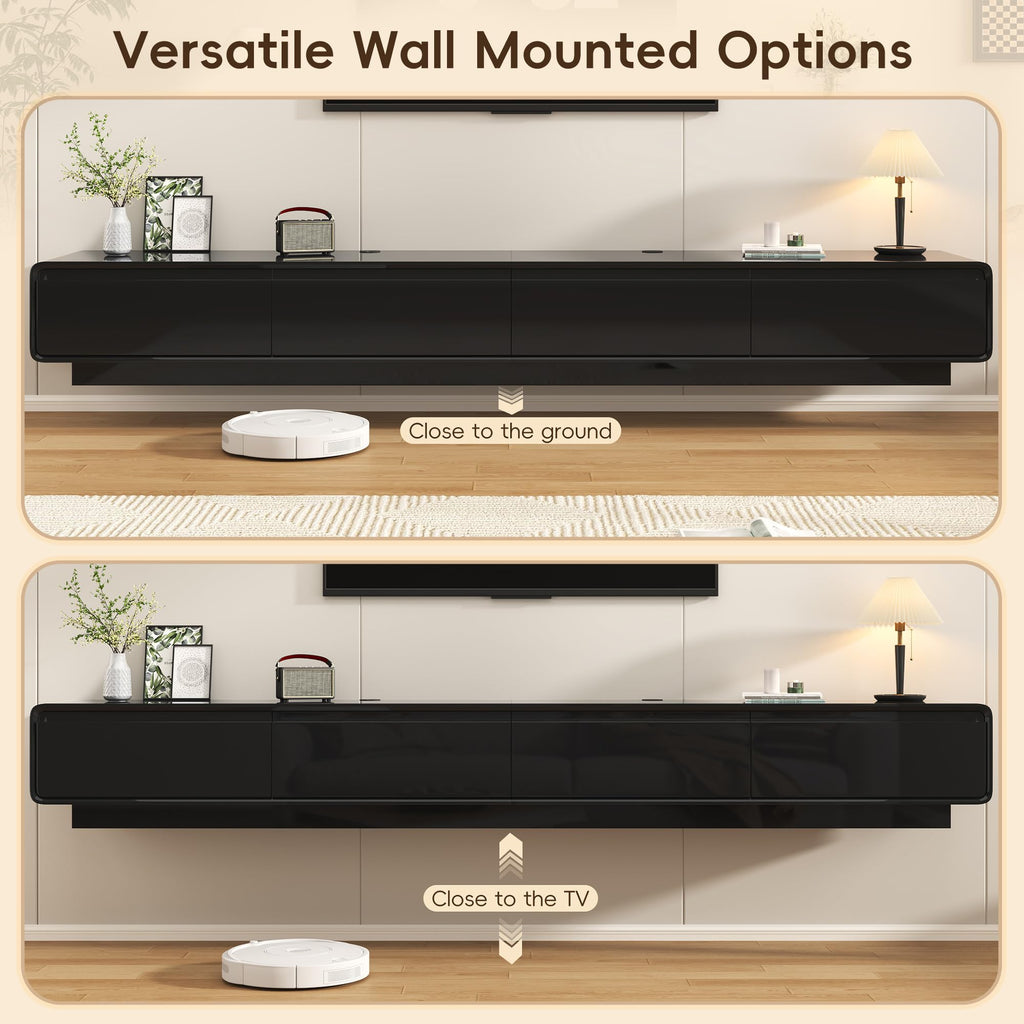 94.5" Floating for TVs up to 100 Inches, Mid-Century Modern Floating Entertainment Center Wall Mounted with 2 Drawers