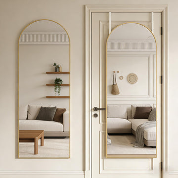14" x 48" Arched Full Length Mirror Gold Frame Over Door & Wall Mounted