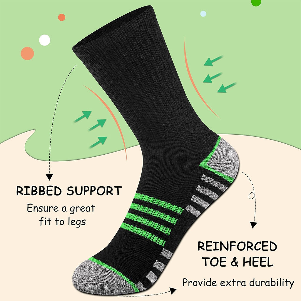 Boys Crew Socks For Kids Old Athletic Long Socks With Cushioned Sole 6 Pairs