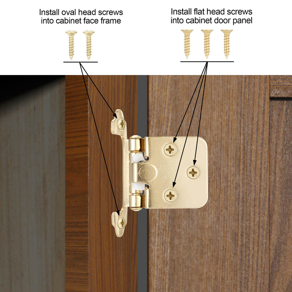 Gold Cabinet Hinges, 1/2" Overlay, 4 Pack