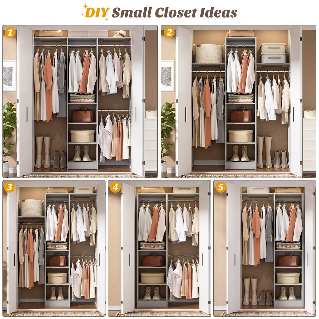 4FT Closet System for Small Space, 80"H, Grey
