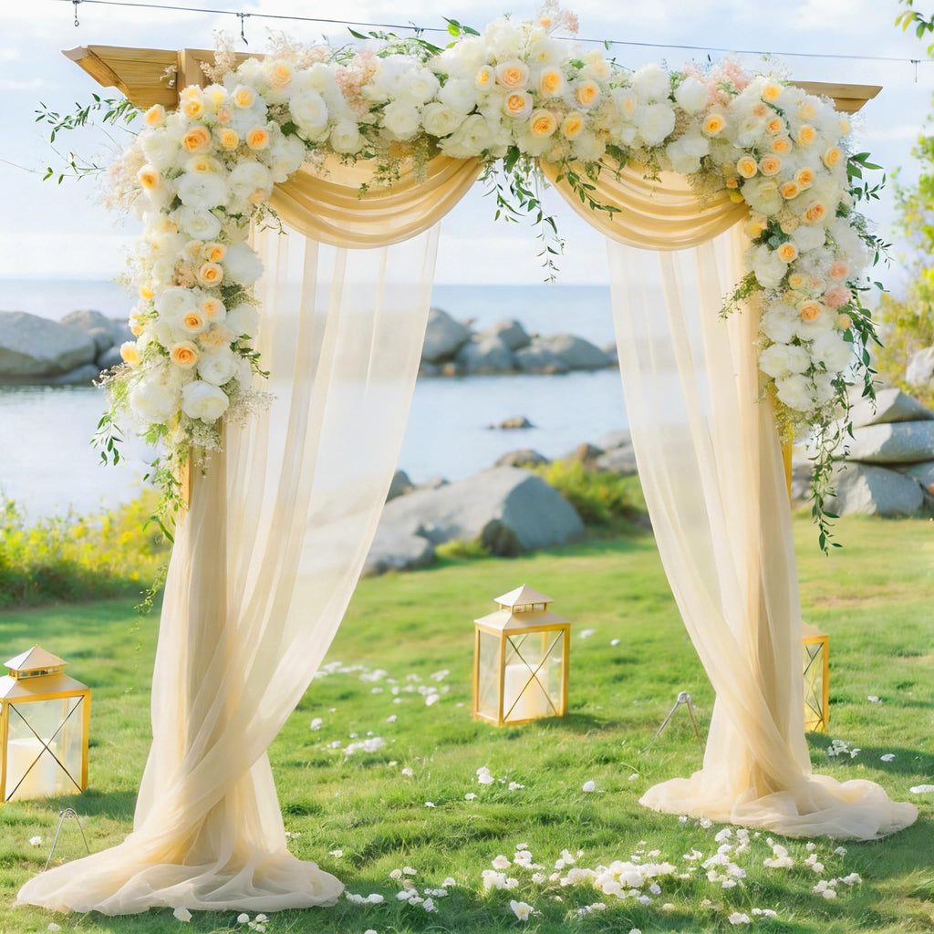 Light Champagne Wedding Arch Draping Fabric, 2 Packs 29" x 20FT Sheer Fabric Arch Drapery Curtain Backdrop Ceiling