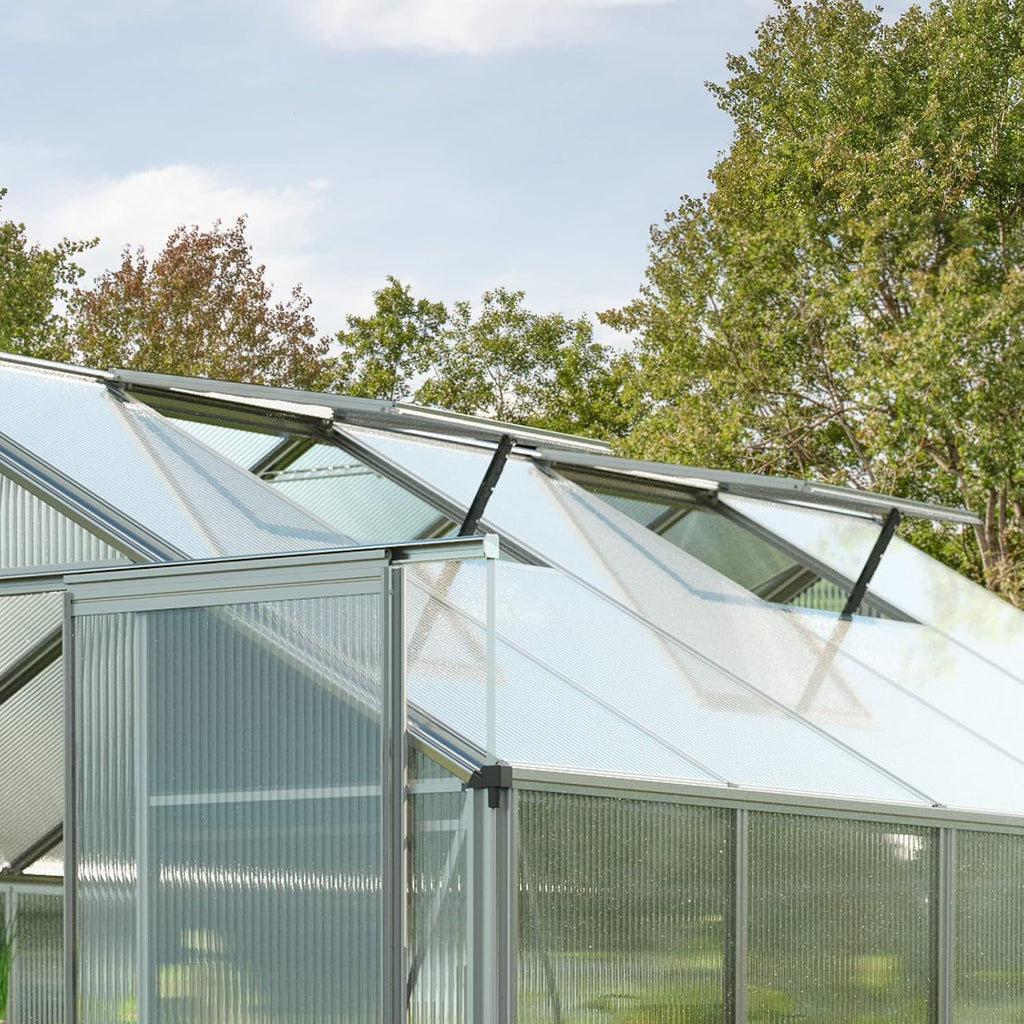 Topas 6 7.4x12.6 ft Walk in Greenhouse, Clear Polycarbonate | Double sliding door, 3 roof vents, twin wall panels