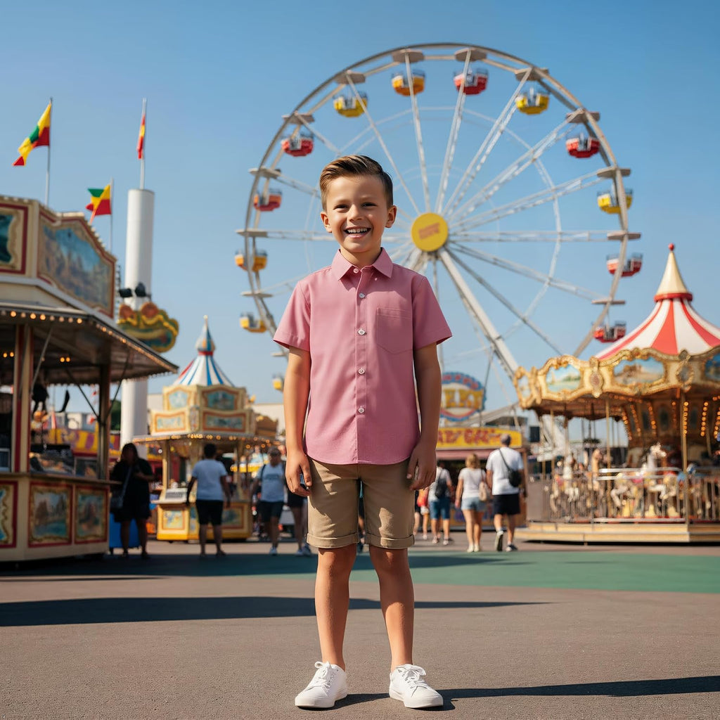 Boys Short Sleeve Dress Shirt Oxford Button Down Formal Shirts