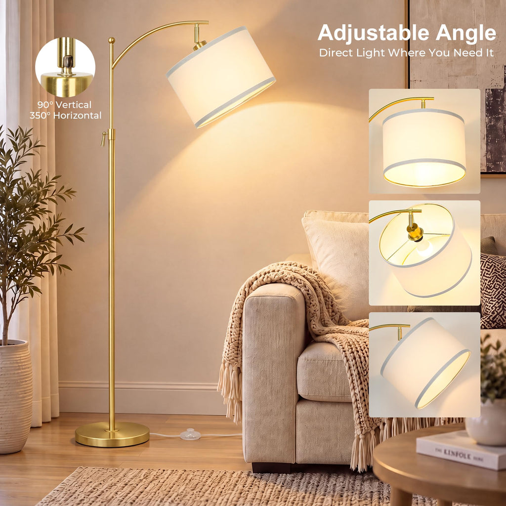 Upgraded Gold Arc Floor Lamp Adjustable Height 55-63in, 3 Color 9W LED Bulb