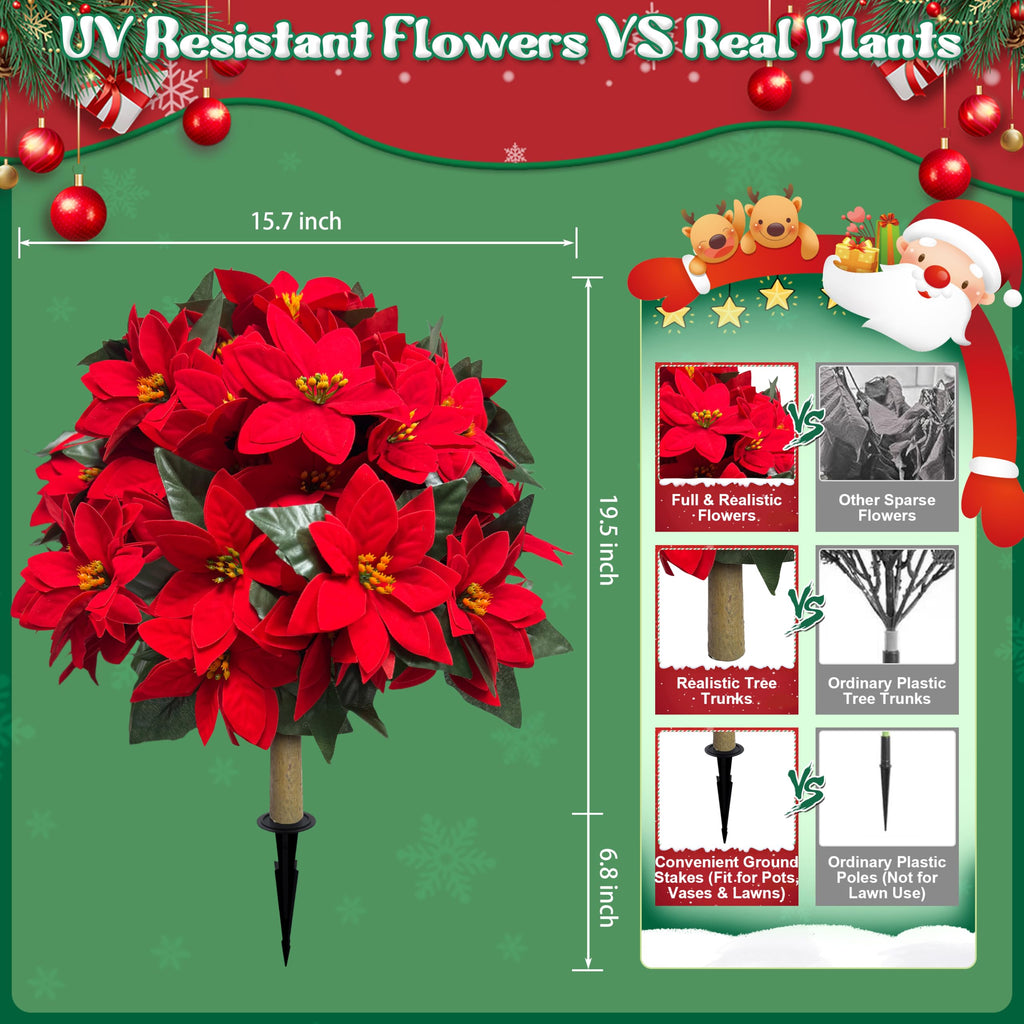 27'' Christmas Outdoor Artificial Poinsettia Flower Topiary Tree 2PCS