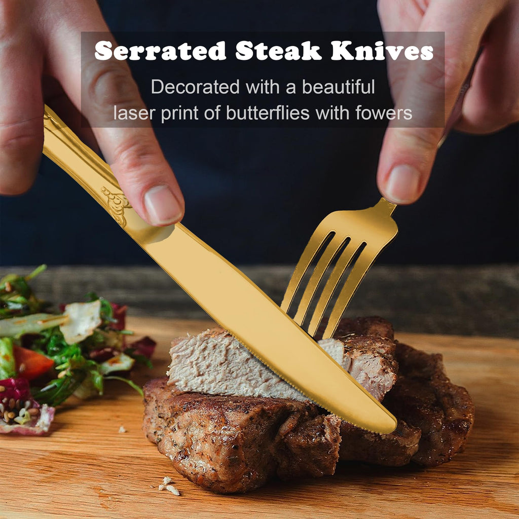 Gorgeous Retro Royal Gold Stainless Steel 20-Piece Flatware Set