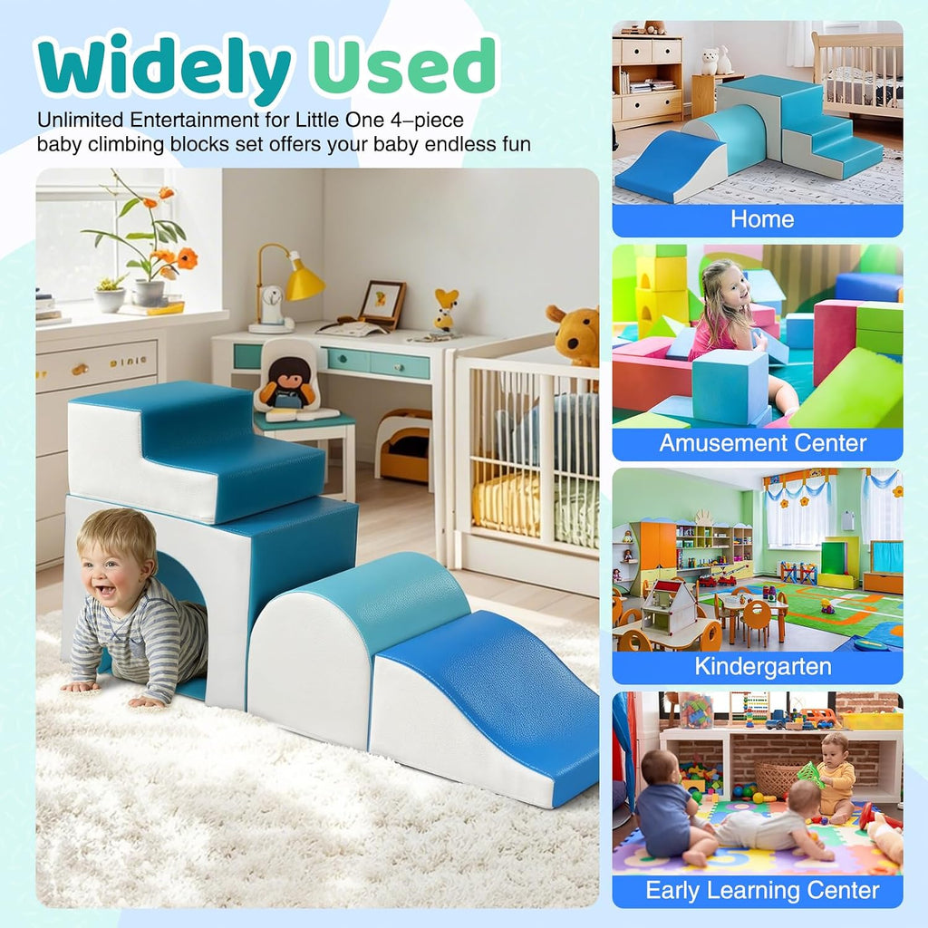 Foam Climbing Blocks for Toddlers: with a Tunnel - 4 PCS Foam Blocks - Kids Indoor Climbers Play Structures Play Gym