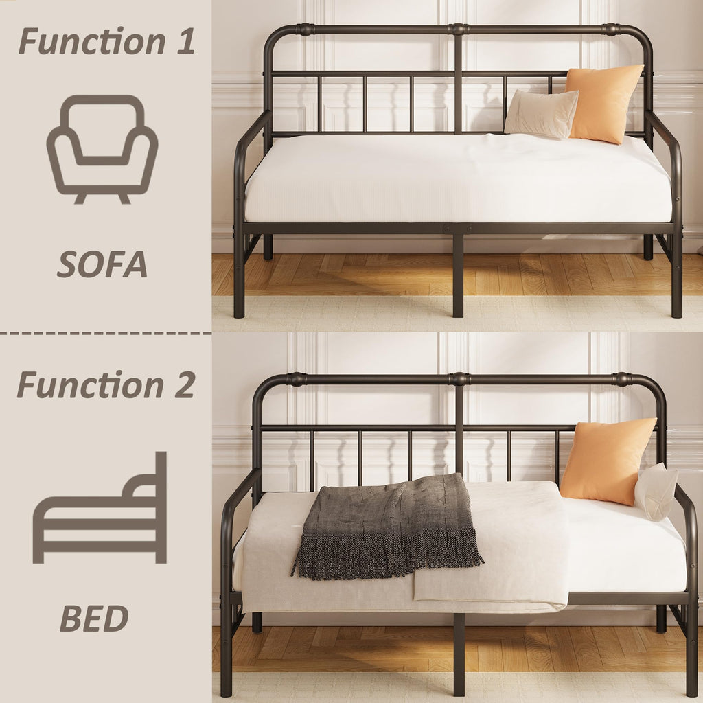 Daybed-Metal-Twin-Size-Bed-Frame - with Headboard, Heavy Duty Steel Slats Support Guest Room, No Box Spring