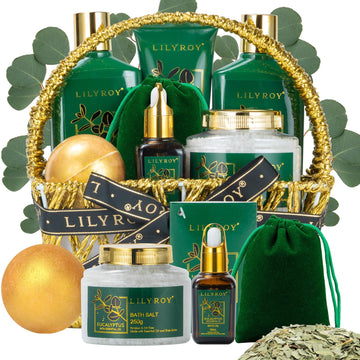 Eucalyptus Spa Bath Gifts Set, 9Pcs Premium Spa Gift Basket for Women & Men
