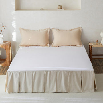 French Linen Pleated Bed Skirt, 14" Tailored Draped Natural Linen-Cotton Blend Basic Dust Border Soft Comfort
