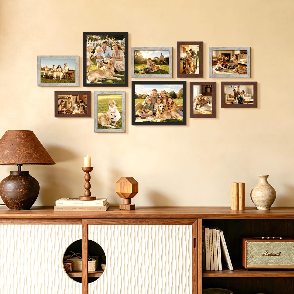 Picture Frames Set of 10, Including 8x10, 5x7, 4x6 Rustic Frame
